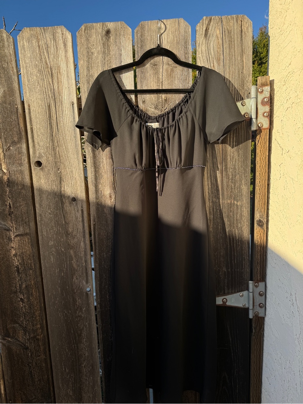 Vintage Flutter Fairy Black Short-Sleeve Midi Dress Scoop Neck Bead Embroidery